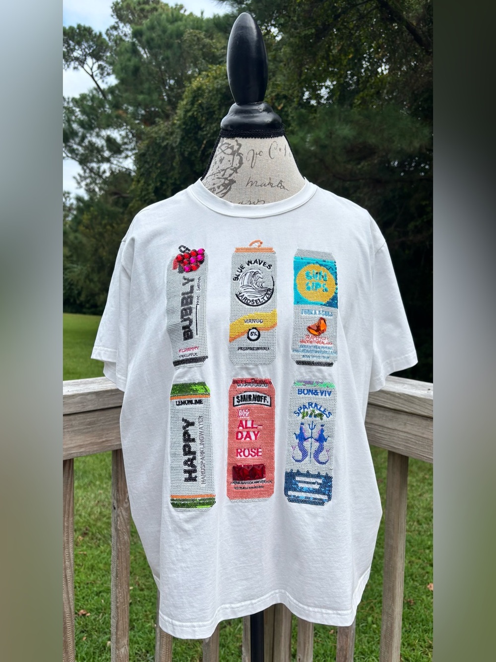Source Unknown White Graphic Beverage Can Tee with Multicolor Cans